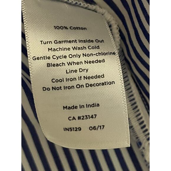 Talbots striped button down blouse rhinestone flowers and insect hand beaded. M - Picture 8 of 11